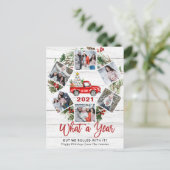 Wat een jaar Kerstmis Rode Boerderij Truck 6 Foto Feestdagenkaart (Staand voorkant)