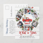 Wat een jaar Kerstmis Rode Boerderij Truck 6 Foto Feestdagenkaart (Voorkant / Achterkant)