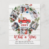 Wat een jaar Kerstmis Rode Boerderij Truck 6 Foto Feestdagenkaart (Voorkant)
