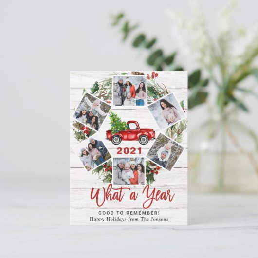Wat een jaar Kerstmis Rode Truck 6 Fotokaart Briefkaart (Staand voorkant)