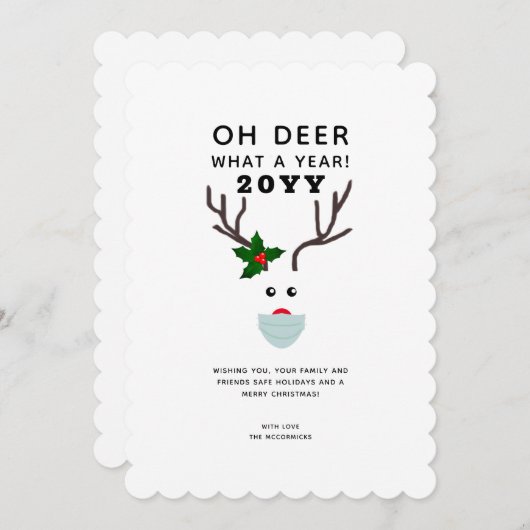 Wat een jaar kerstrendierwitminimalistisch jaar feestdagenkaart (Voorkant / Achterkant)