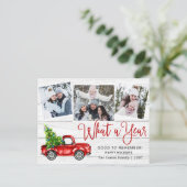 Wat een jaar kerstrood Boerderij Truck 3 Foto Briefkaart (Staand voorkant)