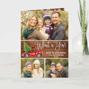 Wat een jaar kerstrood Boerderij Truck 3 Foto Feestdagen Kaart