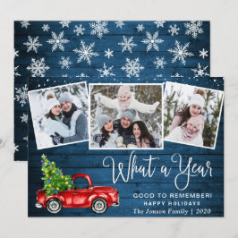 Wat een jaar kerstrood Boerderij Truck 3 Foto Feestdagenkaart