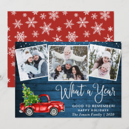 Wat een jaar kerstrood Boerderij Truck 3 Foto Feestdagenkaart