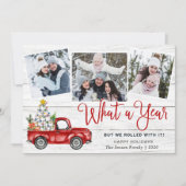 Wat een jaar kerstrood Boerderij Truck 3 Foto Feestdagenkaart (Voorkant)