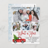 Wat een jaar kerstrood Boerderij Truck 4 Foto Briefkaart (Voorkant / Achterkant)