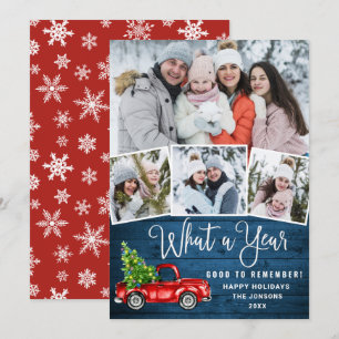 Wat een jaar kerstrood Boerderij Truck 4 Foto Feestdagenkaart