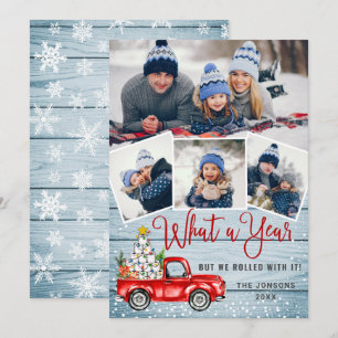 Wat een jaar kerstrood Boerderij Truck 4 Foto Feestdagenkaart