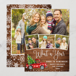 Wat een jaar kerstrood Boerderij Truck 5 Foto Feestdagenkaart