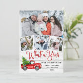 Wat een jaar kerstrood Boerderij Truck 5 Foto Feestdagenkaart (Staand voorkant)