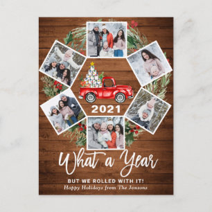 Wat een jaar kerstrood Boerderij Truck 6 Foto Briefkaart