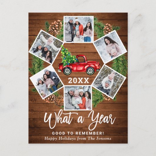 Wat een jaar kerstrood Boerderij Truck 6 Foto Briefkaart (Voorkant)