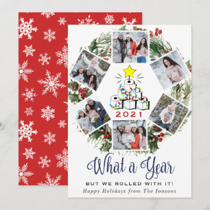 Wat een jaar kerstrood Boerderij Truck 6 Foto Feestdagenkaart