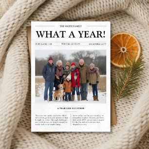 Wat een jaar krant familie huisdier foto kerst feestdagenkaart