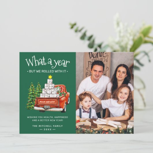 Wat een jaar, maar we rolden er mee door Foto Feestdagenkaart (Staand voorkant)