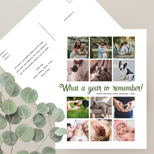 Wat een jaar minimalistische 12 foto collage kerst feestdagenkaart