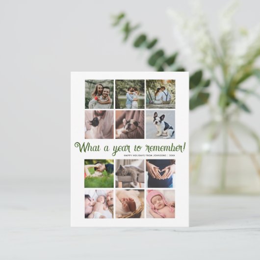 Wat een jaar minimalistische 12 foto collage kerst feestdagenkaart (Staand voorkant)