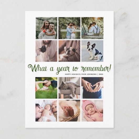 Wat een jaar minimalistische 12 foto collage kerst feestdagenkaart (Voorkant)