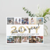Wat een jaar Modern 10 Foto Collage White en Gold Feestdagenkaart (Staand voorkant)