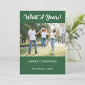 Wat een jaar modern 2 Foto groen Feestdagenkaart (Staand voorkant)