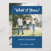 Wat een jaar modern 2 fotoblauw feestdagenkaart (Voorkant / Achterkant)