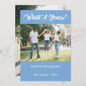 Wat een jaar modern 2 fotolichtblauw feestdagenkaart (Voorkant / Achterkant)