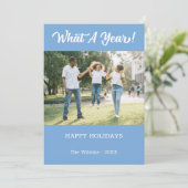 Wat een jaar modern 2 fotolichtblauw feestdagenkaart (Staand voorkant)