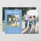 Wat een jaar modern 3 fotolichtblauw feestdagenkaart (Voorkant / Achterkant)