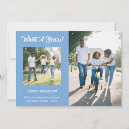 Wat een jaar modern 3 fotolichtblauw feestdagenkaart