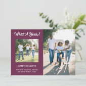 Wat een jaar modern foto Paars Feestdagenkaart (Staand voorkant)