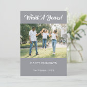Wat een jaar moderne 2 foto grijs feestdagenkaart (Staand voorkant)