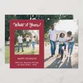 Wat een jaar moderne 3 foto Bourgundy Feestdagenkaart (Voorkant / Achterkant)