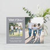 Wat een jaar moderne 3 foto grijs feestdagenkaart (Staand voorkant)