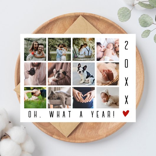 Wat een jaar! Moderne typografie 12 Fotocollage Feestdagenkaart