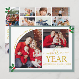 Wat een jaar Multi Photo Collage Christmas Gold Kaart