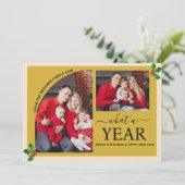 Wat een jaar Multi Photo Collage Christmas Holly Kaart (Staand voorkant)