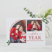 Wat een jaar Multi Photo Collage Christmas Holly Kaart (Staand voorkant)