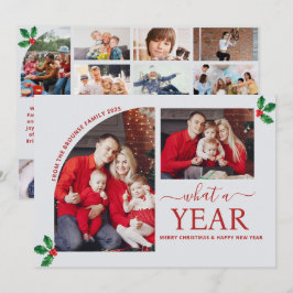 Wat een jaar Multi Photo Collage Christmas Holly Kaart