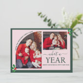Wat een jaar Multi Photo Collage Christmas Pink Kaart (Staand voorkant)