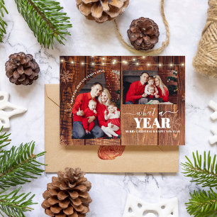 Wat een jaar Multi Photo Collage Kerst Rustiek Kaart