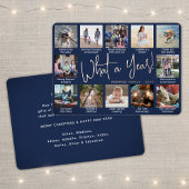Wat een jaar! Navy Blue 12 Photo Collage Modern Folie Feestdagenkaart