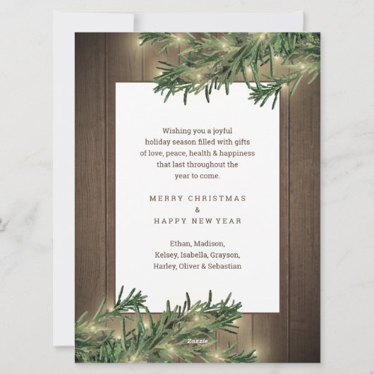 Wat een jaar! Overmaats fotocollage hout en licht Feestdagenkaart (Achterkant)