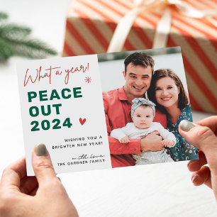 Wat een jaar Peace Out 2022 Prettig Kerstmis Foto Feestdagenkaart