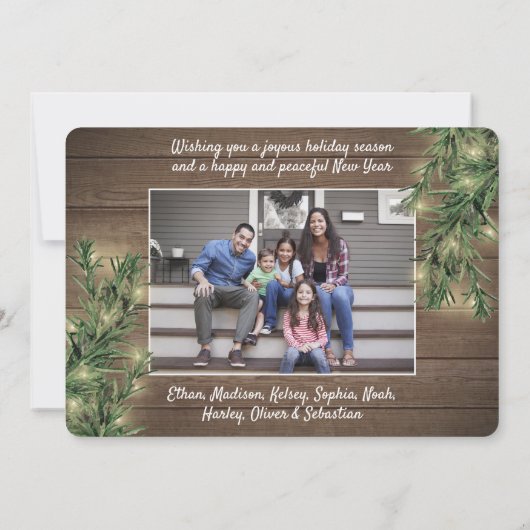 Wat een jaar! QR Code 12 Foto Hout, dennen & licht Feestdagenkaart (Achterkant)