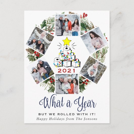 Wat een jaar Quarantine Kerstboom 6 Foto Briefkaart (Voorkant)