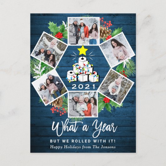 Wat een jaar Quarantine Kerstboom 6 Foto Briefkaart (Voorkant)