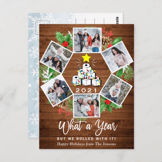 Wat een jaar Quarantine Kerstboom 6 Foto Briefkaart (Voorkant / Achterkant)