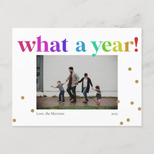 Wat een jaar! Rainbow Fun Color Confetti Foto 2022 Feestdagenkaart