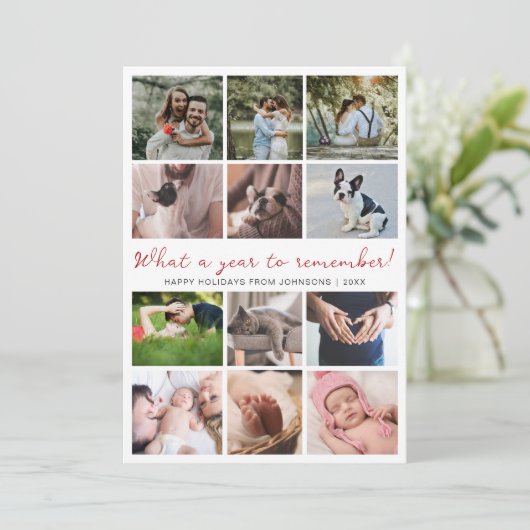 Wat een jaar Red 12 Photo Collage Kerstmis Feestdagenkaart (Staand voorkant)